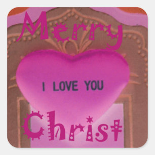 I love You Merry Christmas Heart Square Sticker