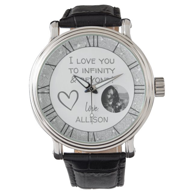 I love you Message Custom Photo Template Silver Watch (Front)
