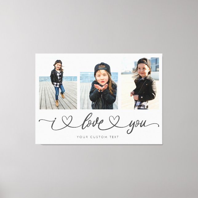 I Love You Modern Heart Script Photo Collage Canvas Print (Front)