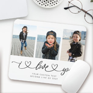 I Love You Modern Heart Script Photo Collage Mouse Pad