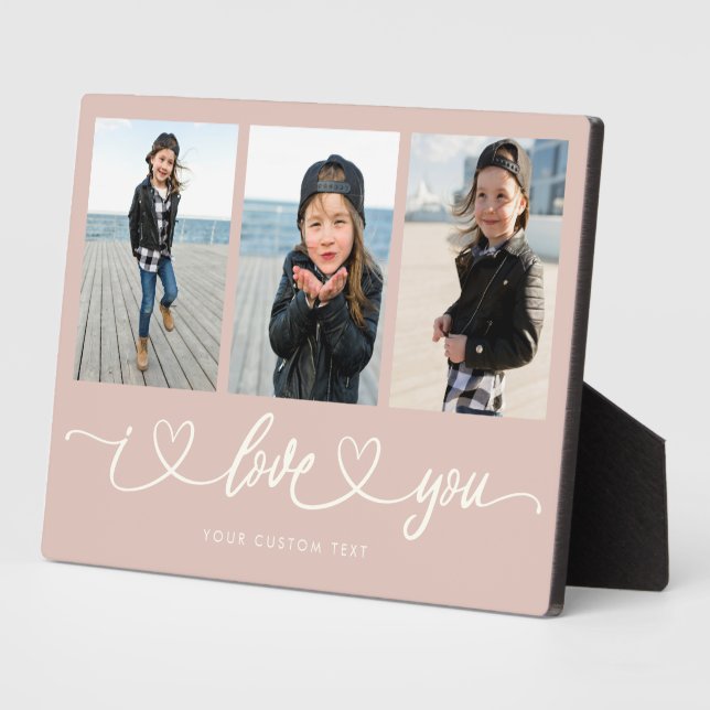 I Love You Modern Heart Script Photo Collage Plaque (Side)