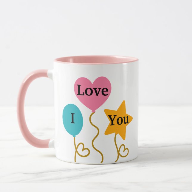 I Love You Mom, Balloons Add Name Personalized Mug (Left)