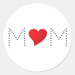 I Love You, Mom black white red heart Classic Rou Round Sticker