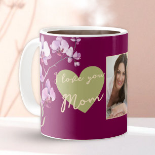 I Love You Mom Burgundy Sage Heart Photo Coffee Mug