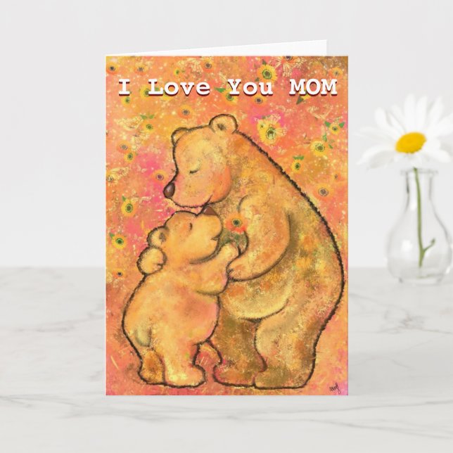 I Love You Mom Card Mom and Baby Bear (Small Plant)