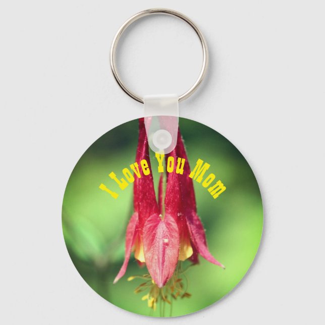 I Love You Mom Columbine Flower  Keychain (Front)