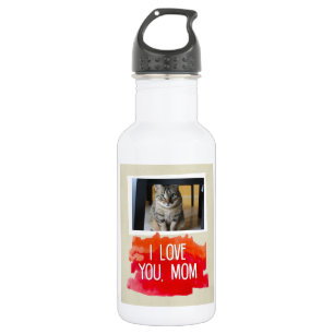 I Love You, Mom Custom Cat Photo Water Bottle (W)