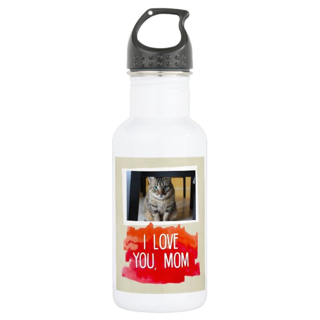 I Love You, Mom Custom Cat Photo Water Bottle (W) (Front)