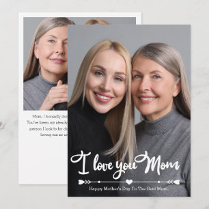 I Love You Mom Custom Two Photo Mother's Day  Card