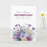 I Love You Mom Custom Watercolor Wildflowers