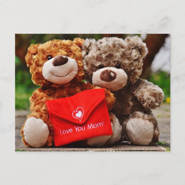 I LOVE YOU MOM - Cute & Cuddly Teddy Bears Postcard (Front)