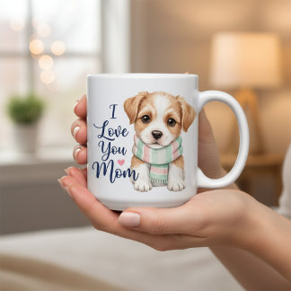 I Love You Mom Cute Puppy Scarf Coffee Mug