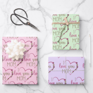 I Love You Mom Design  Wrapping Paper Sheet
