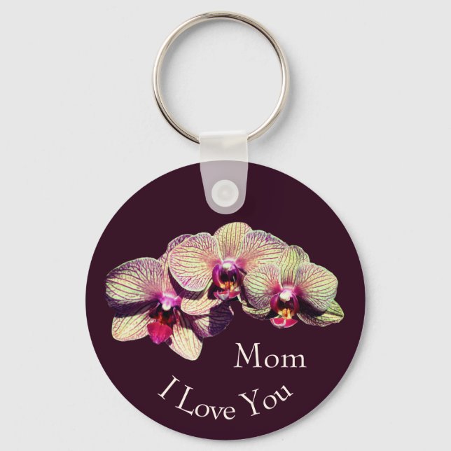 I Love You Mom Fancy Orchid Flowers  Keychain (Front)