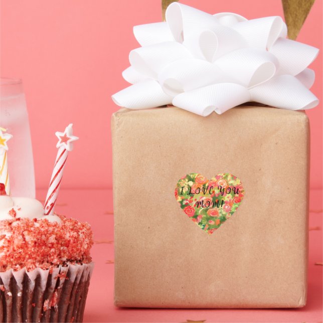 I LOVE YOU MOM, Floral Heart Sticker (Party)