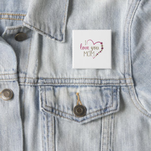 I Love You Mom Glitter Heart 2 Inch Square Button