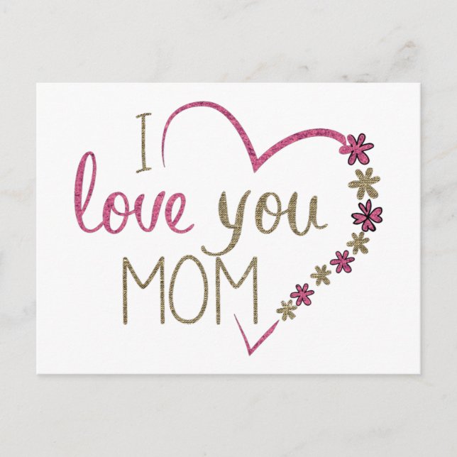 I Love You Mom Glitter Heart Postcard (Front)