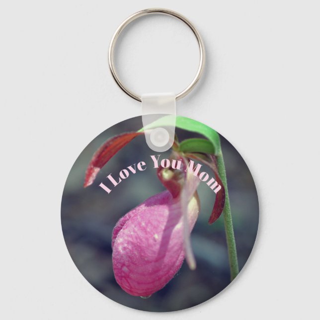 I Love You Mom Lady Slipper Flower  Keychain (Front)