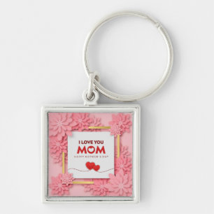 I Love You Mom Mother’s Day Floral and Gold Keychain