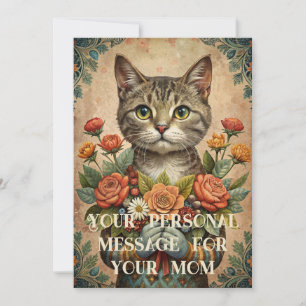I love you mom - mother's day cat with flowers holiday card