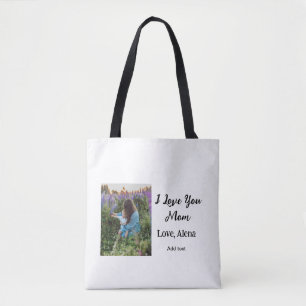 I love you mom mother's day elegant add photo text tote bag