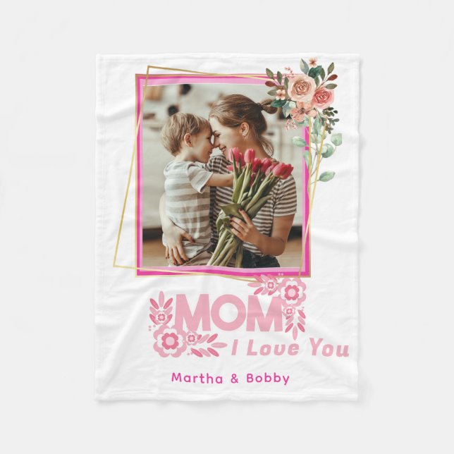 I LOVE YOU MOM Mummy Personalized Modern Photo  Fleece Blanket (Front)