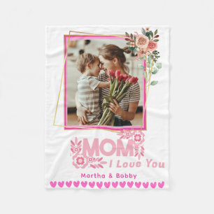 I LOVE YOU MOM Mummy Personalized Modern Photo  Fleece Blanket