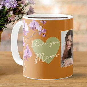 I Love You Mom Orange Sage Heart Photo Coffee Mug