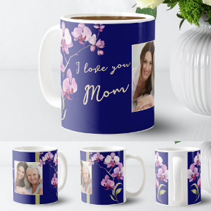 I Love You Mom Orchid Navy Blue Photo Coffee Mug