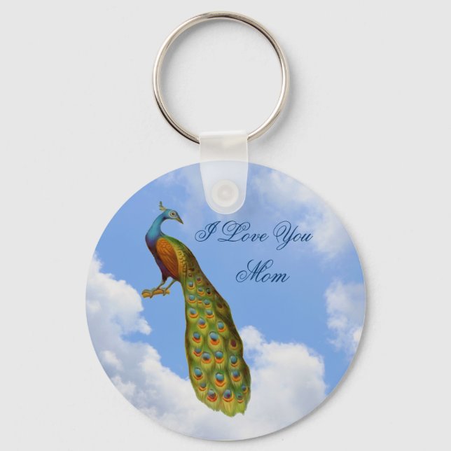 I Love You Mom Peacock Art Keychain (Front)