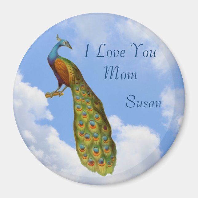 I Love You Mom Peacock Customizable Magnet (Front)
