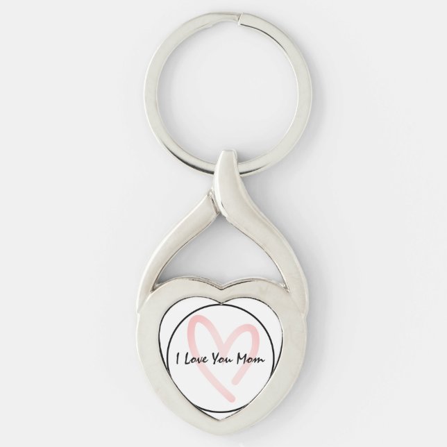 I Love You Mom Pink Heart  Keychain (Front)