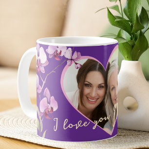 I Love You Mom Purple Orchid Heart Photo Coffee Mug