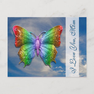 I Love You Mom   Rainbow Butterfly for Mothers Day Postcard