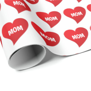 I Love You Mom, red heart white pattern gift Wrapping Paper