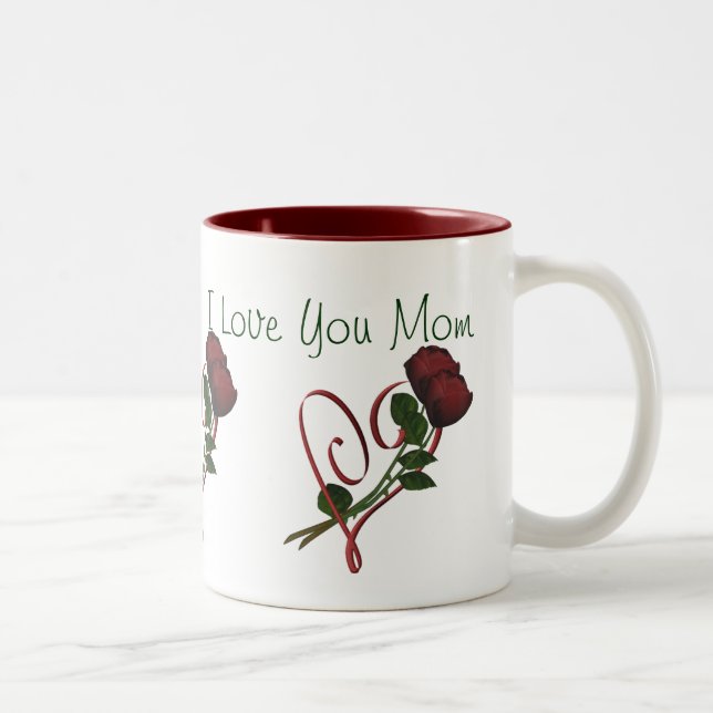 I Love You Mom Red Roses Heart Coffee Mug (Right)