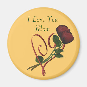 I Love You Mom Red Roses Heart Magnet