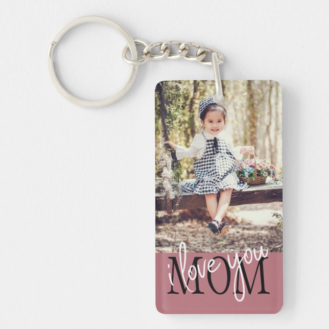 I Love You Mom Rose Gold Custom Photo Keychain (Front)