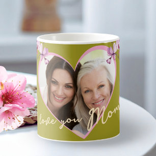 I Love You Mom Sage Green Orchid Heart Photo Coffee Mug