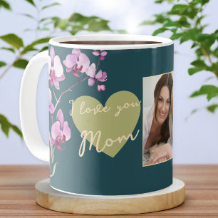I Love You Mom Teal Green Heart Photo Coffee Mug