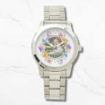 I LOVE YOU MOMMY Photo Colourful Floral Modern Watch<br><div class="desc">I LOVE YOU MOMMY Photo Colourful Floral Modern Watch features your favourite photo surrounded by a floral wreath of colourful watercolor flowers. Personalized with your text such as "I love you mommy" in modern elegant calligraphy script typography. Perfect for birthday, Christmas, Mother's Day and more. PHOTO TIP: centre your photos...</div>