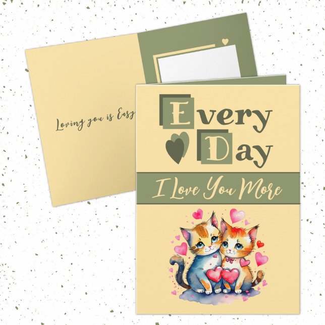 I love you more cats green yellow Valentine Card (Creator Uploaded)
