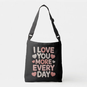 "I Love You More Every Day" Knitted Text & Crochet Crossbody Bag