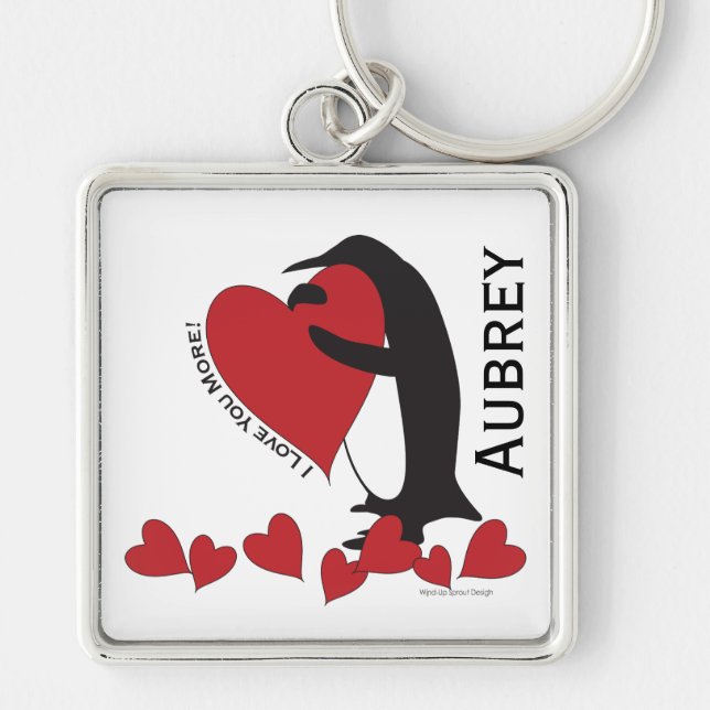 I Love You More! Penguin and Red Heart Keychain (Front)