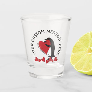 I Love You More! - Penguin and Red Heart Shot Glass