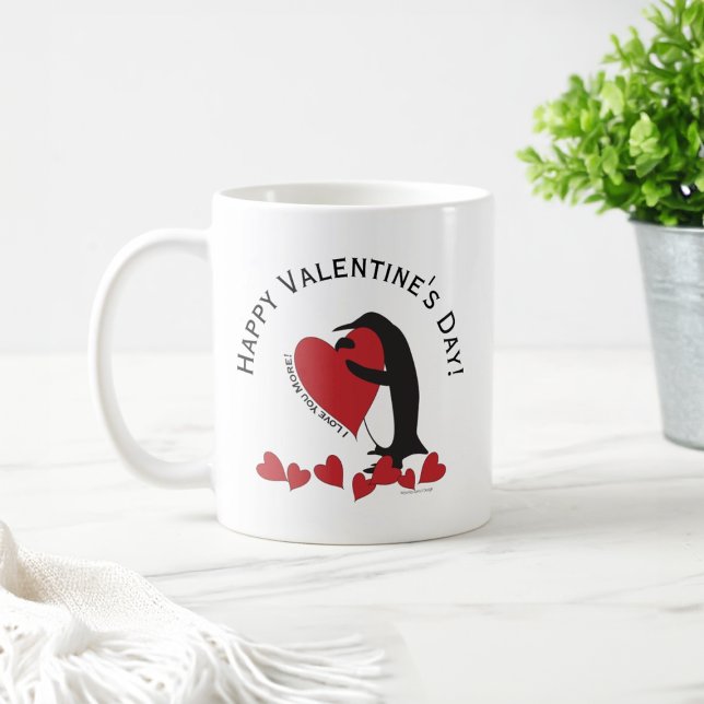I Love You More! Penguin Red Heart Valentine Coffee Mug (Creator Uploaded)