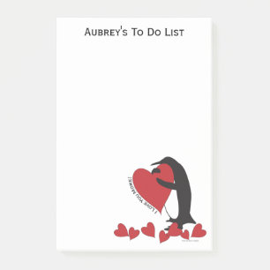 I Love You More! - Penguin Red Hearts Personalized Post-it Notes