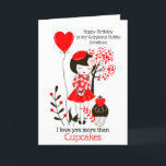 I love you more than Cupcakes/Husband Birthday Holiday Card<br><div class="desc">Striking red and black romantic design with typography I Love You More Than Cupcakes. Cupcakes can be customised to a different word if you wish and the inside message you can easily make your own.</div>