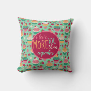 I Love You More Than Cupcakes Lettering Pattern Throw Pillow