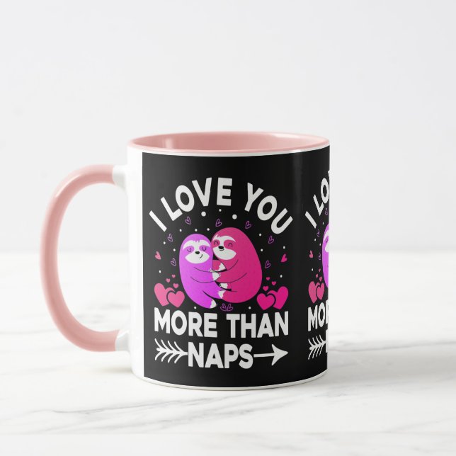 I Love You More Than Naps Pink and Purple Sloths Mug (Left)
